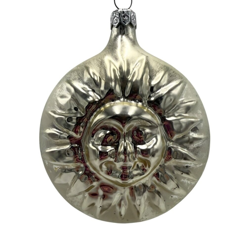 Poland Glass Silver Sun Christmas Ornament 4.5” Celestial Whimsigoth Witchcore - Picture 1 of 6